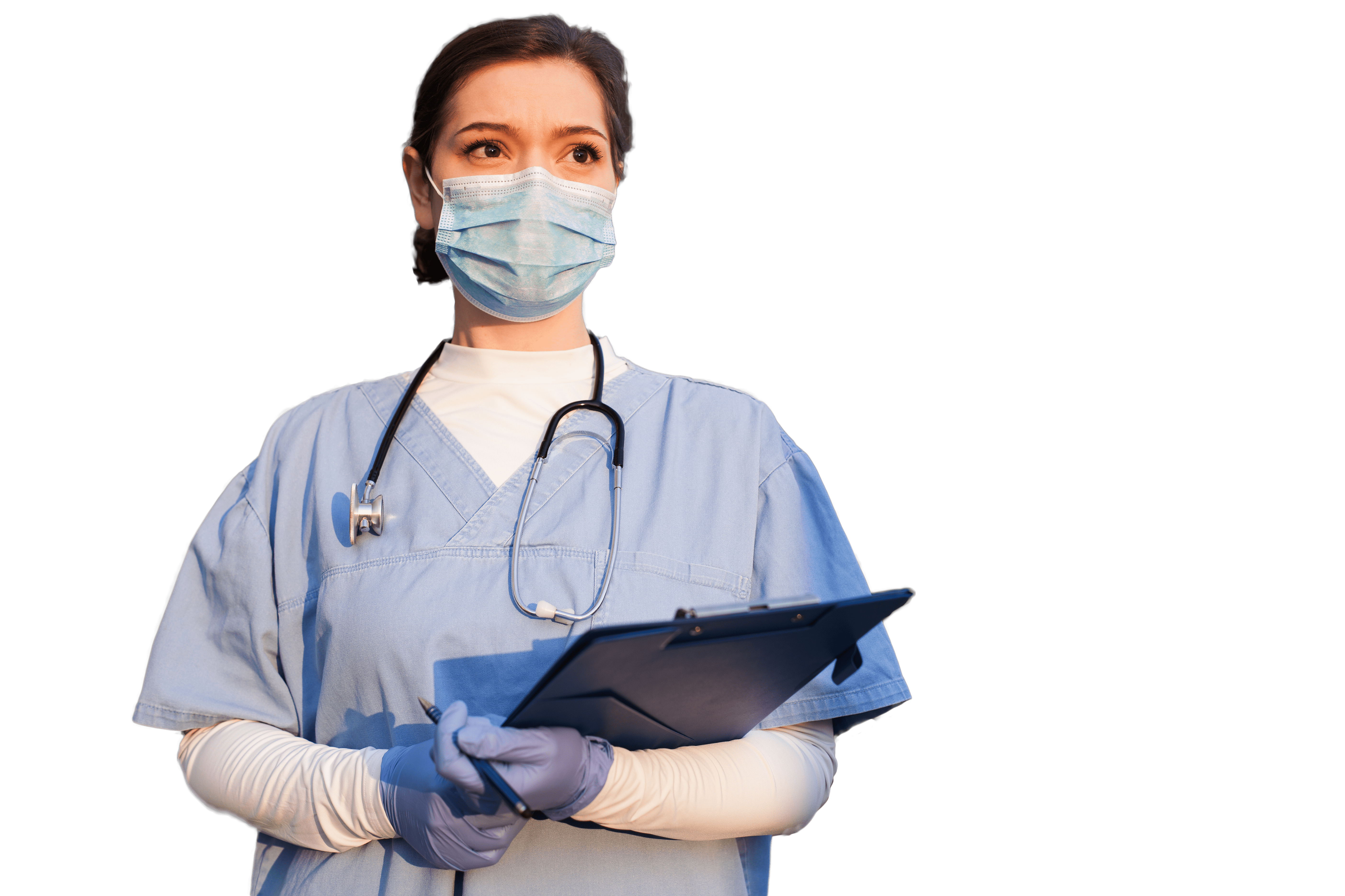Nurse with Clipboard Wearing Mask